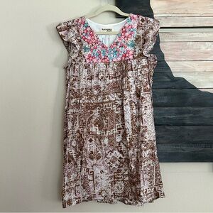 Savanna Jane Boho Embroidered Floral Flutter Sleeve Babydoll Dress
